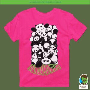 Pandamonium Panda Bears Pile Front Back Print T-Shirt HELICONIA MAGENTA PINK